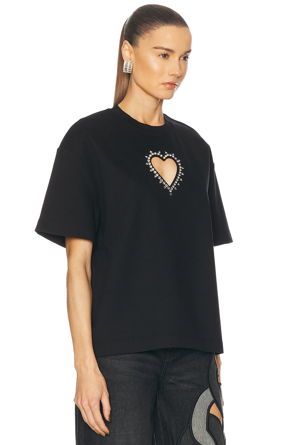 Crystal Heart Cutout T-Shirt