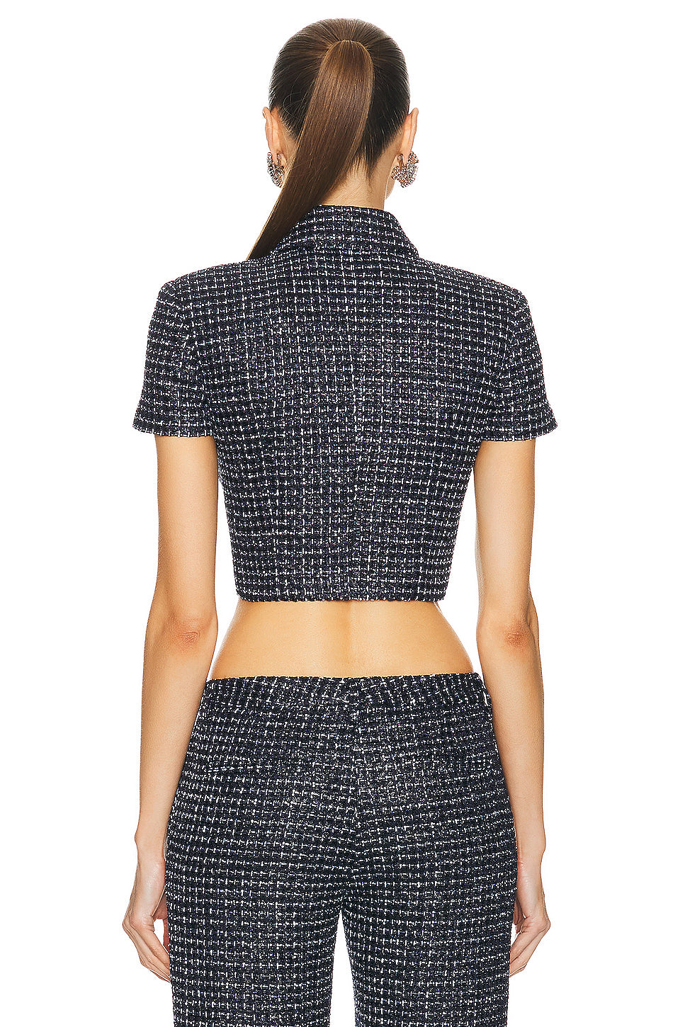 Sequin Checked Tweed Cropped Jacket