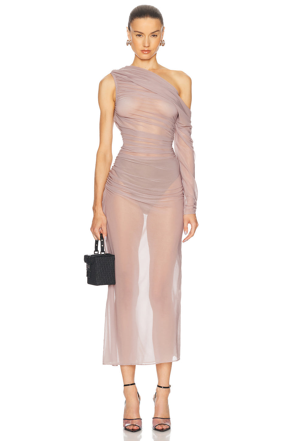 One Sleeve Draped Long Dress
