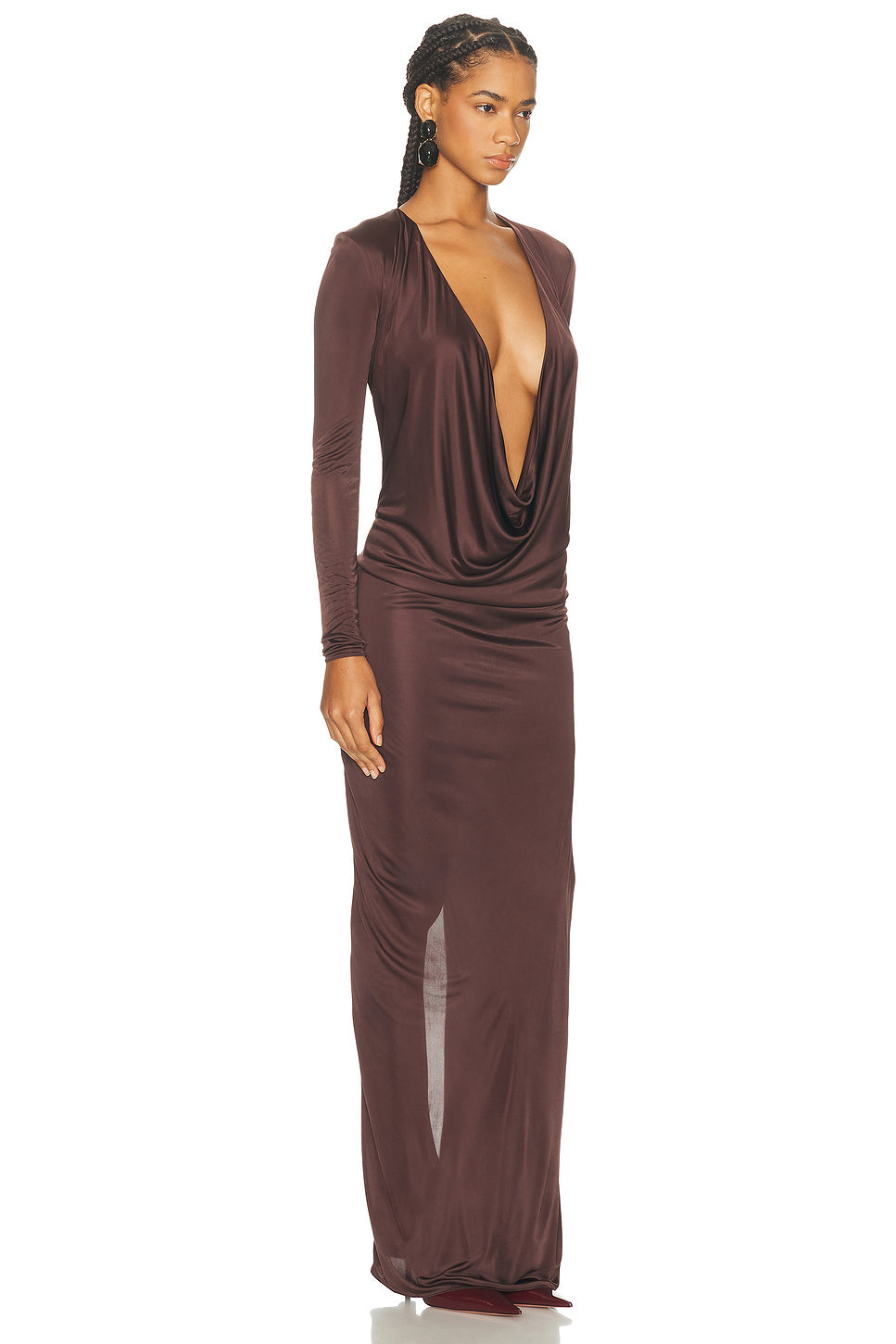 Plunge Neck Long Dress