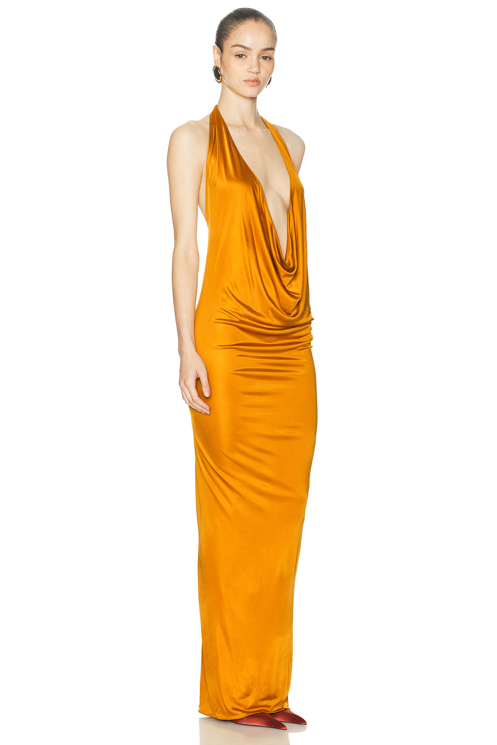 Plunge Neck Sleeveless Long Dress