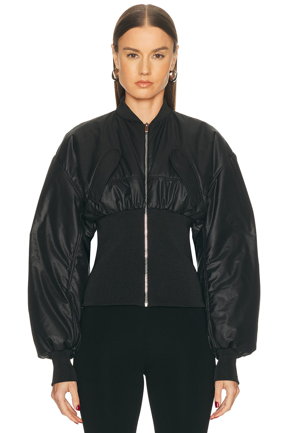 Ribbed Waist Bomber Jacket