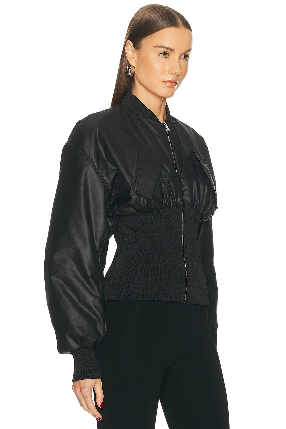 Ribbed Waist Bomber Jacket