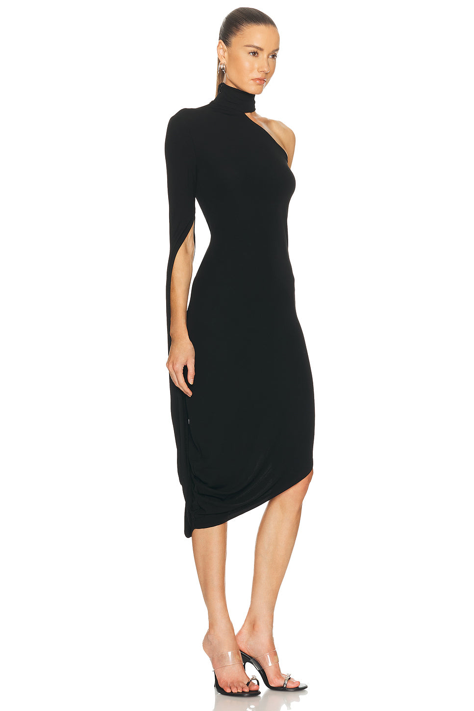 Asymmetric Draped Midi Dress