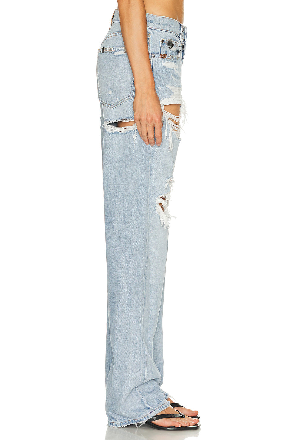Distressed Mid Rise Wide Leg