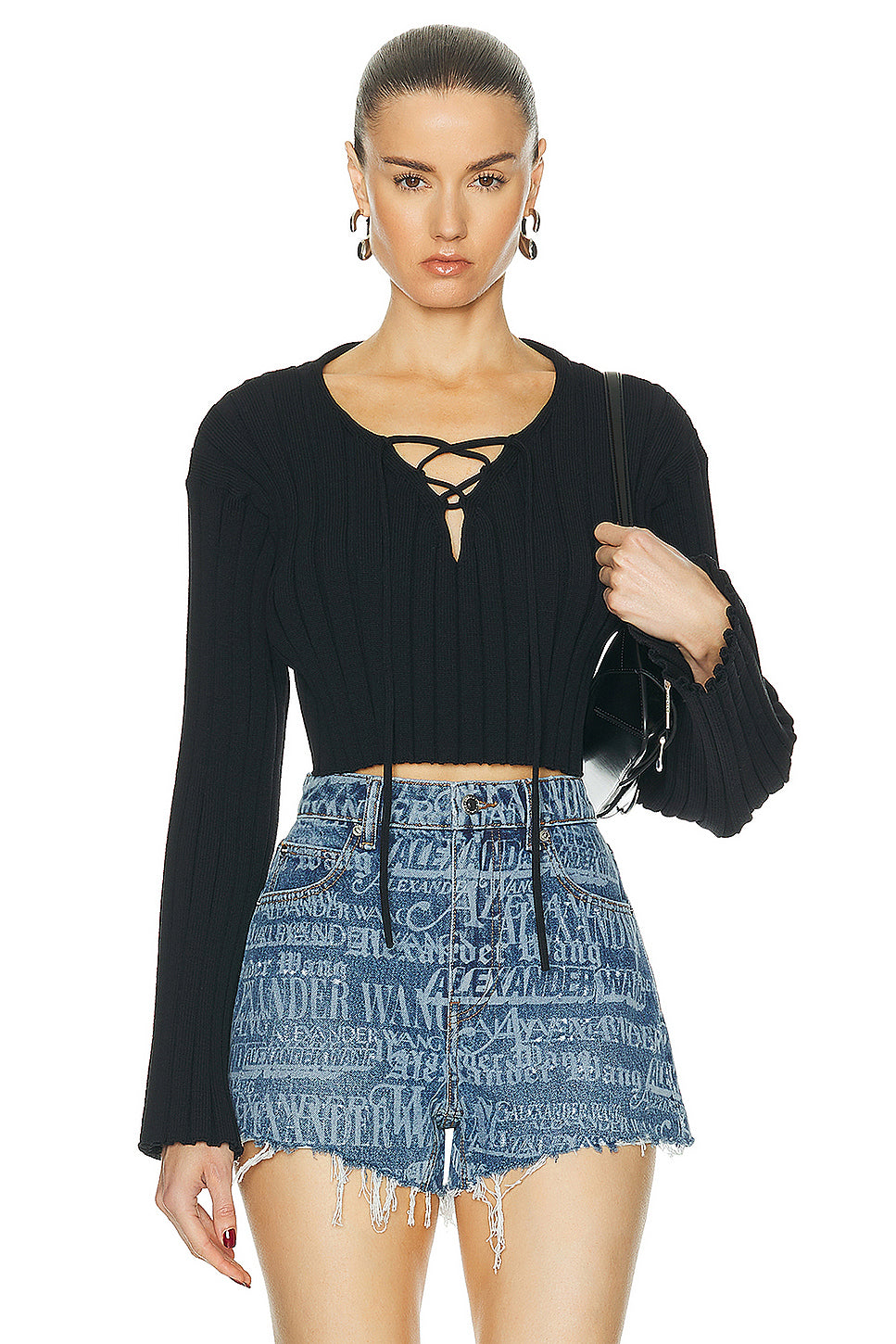 Drop Shoulder Cropped Long Sleeve Sweater