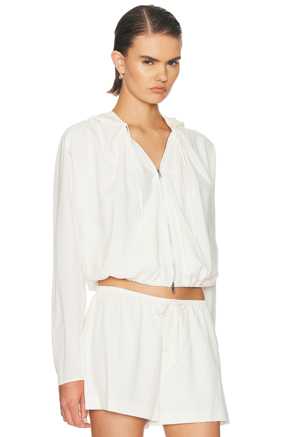 Pleated Neckline Hoodie Sweatshirt