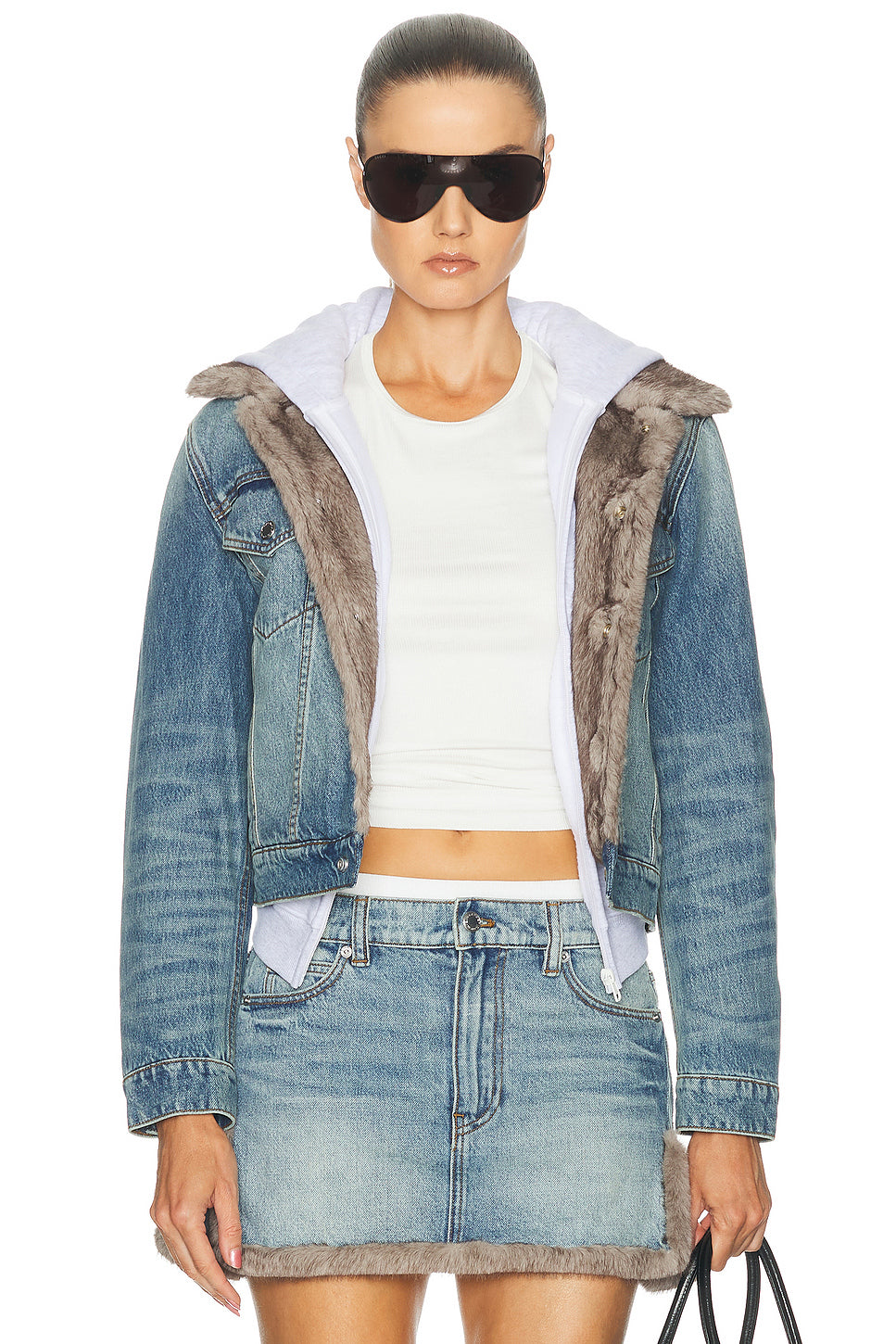 Faux Mink Lined Denim Jacket