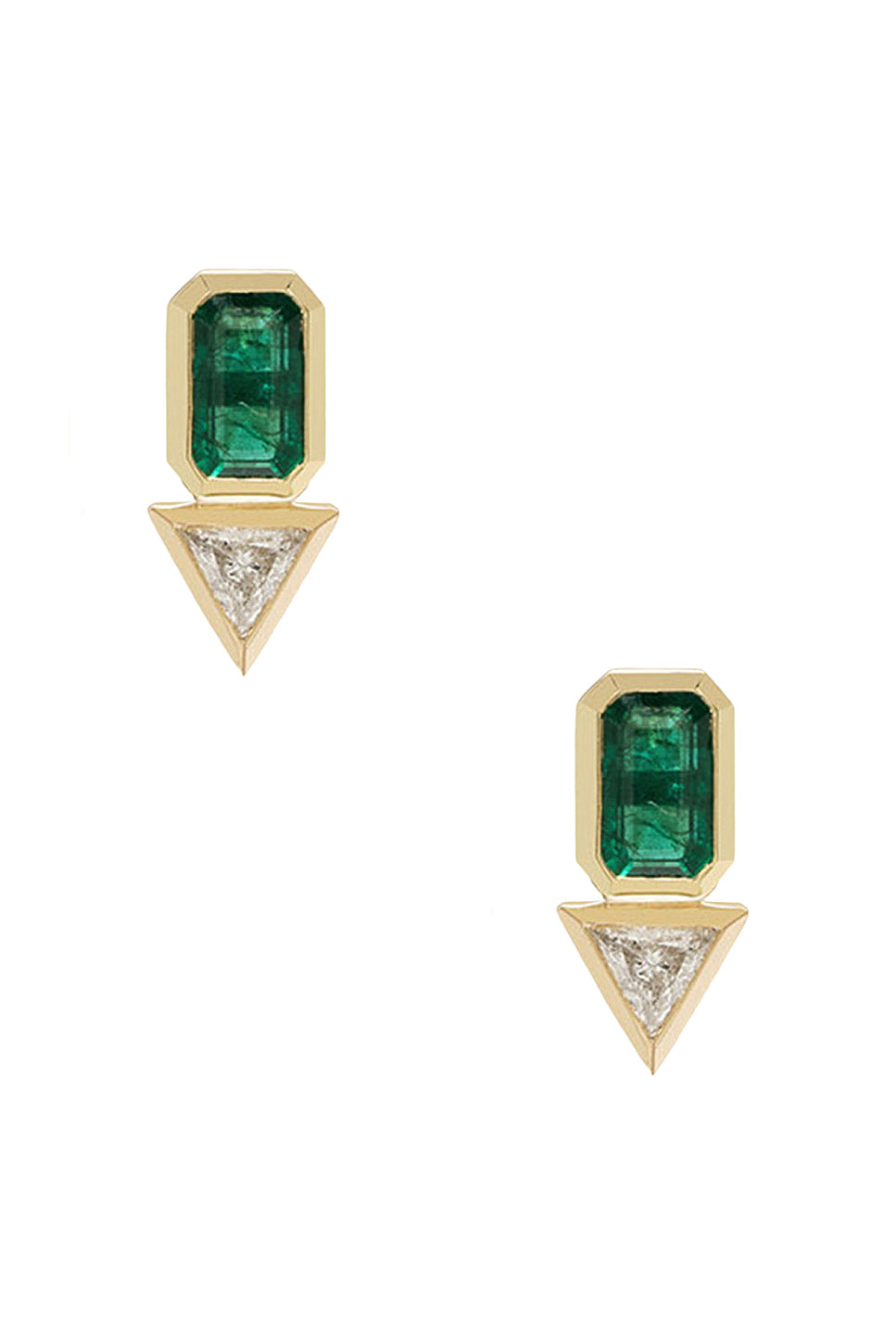 Emerald & Trillion Diamond Stud Earrings