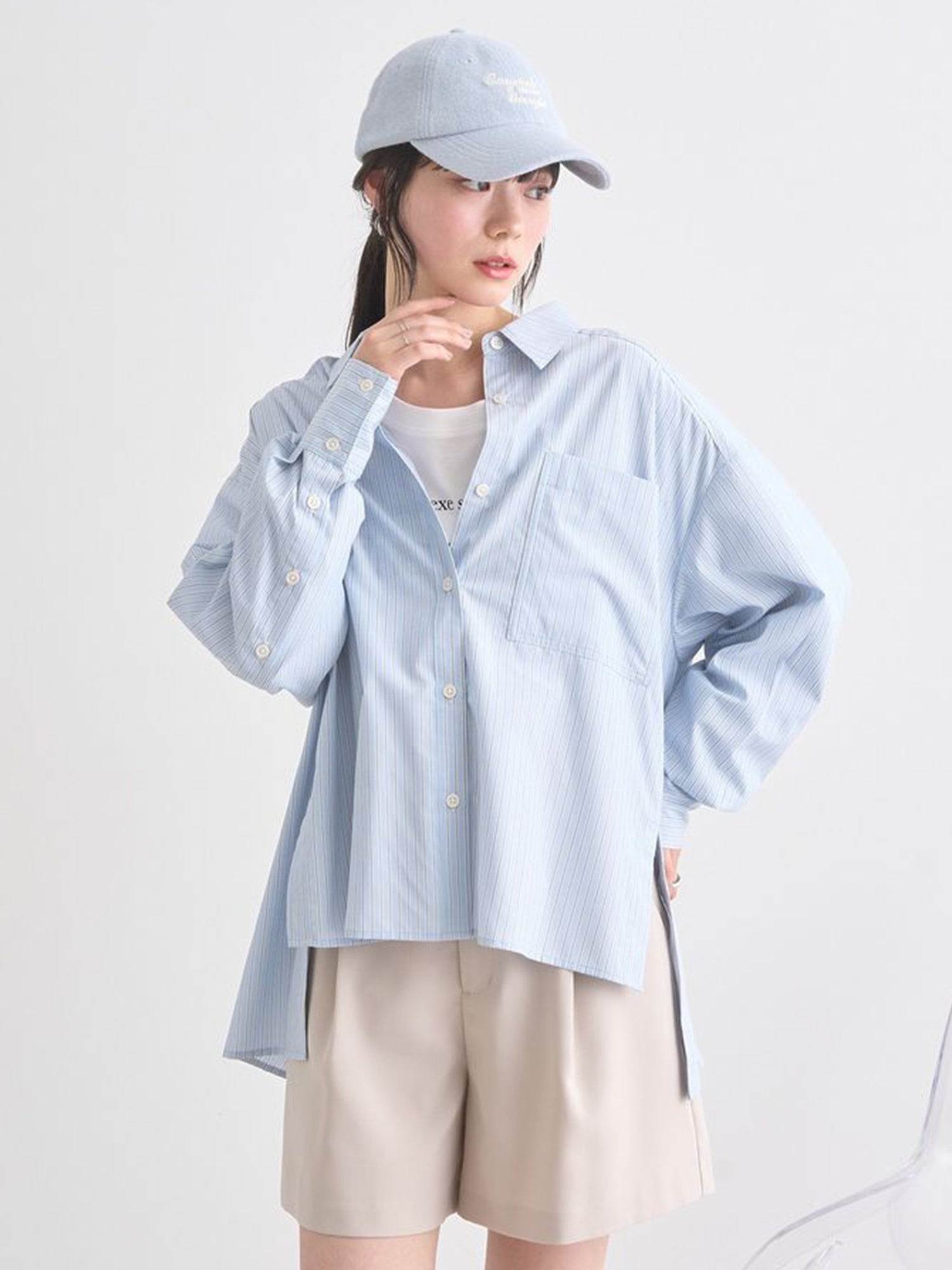 Chiryu Side Slit Striped Overshirt