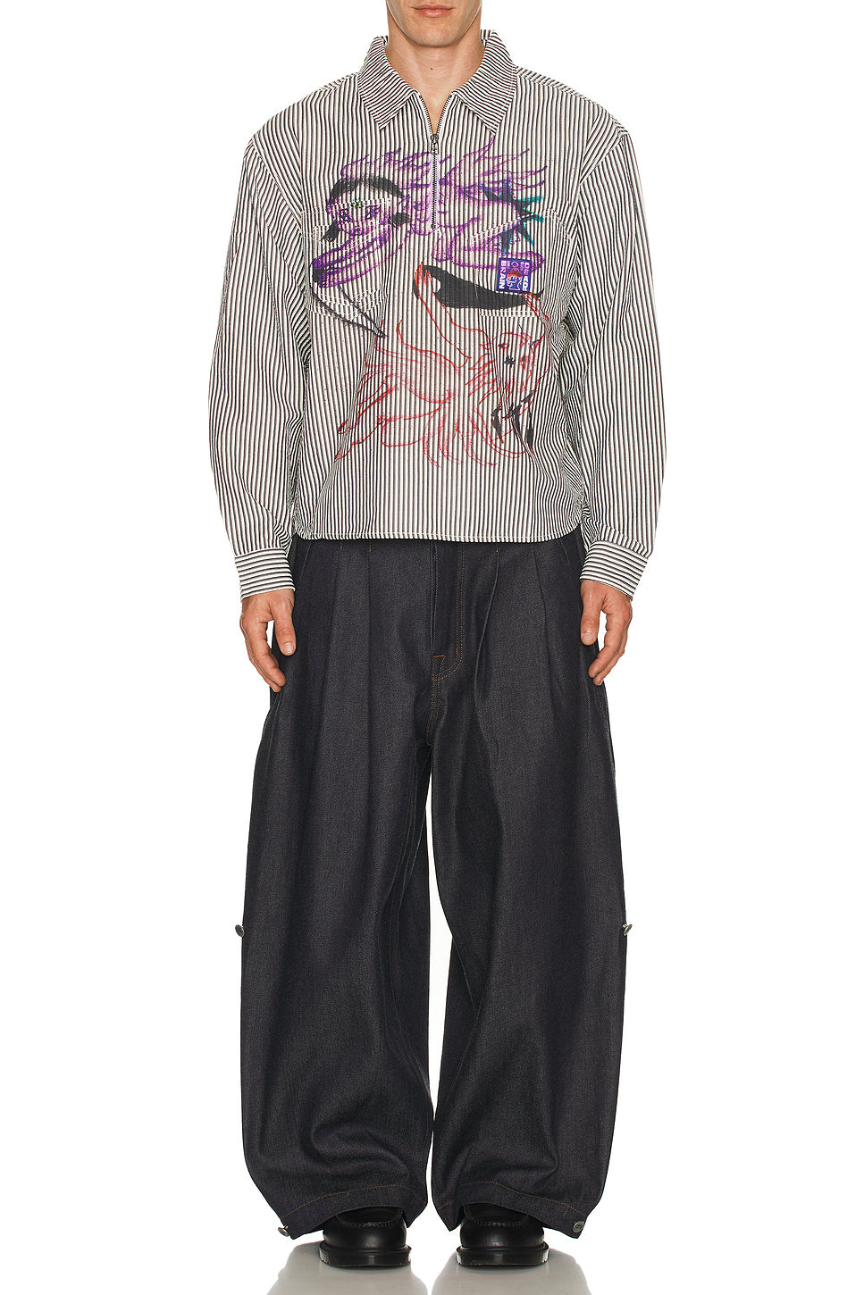 Angel Striped Half Zip Work Shirt