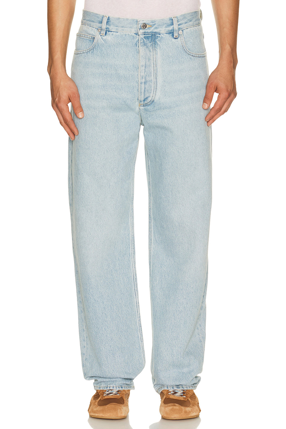 Sky Bleached Intrecciato Detail Wide Leg Denim
