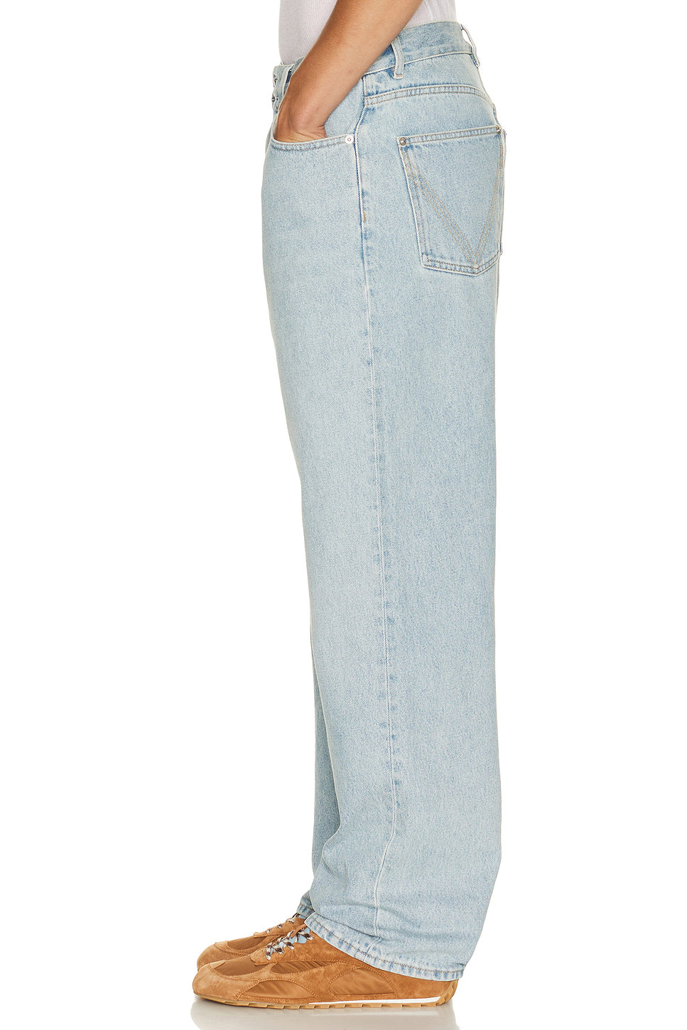 Sky Bleached Intrecciato Detail Wide Leg Denim