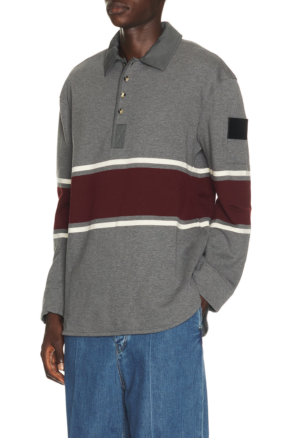 Light Cotton Fleece Long Sleeve Polo Intrecciato Tab