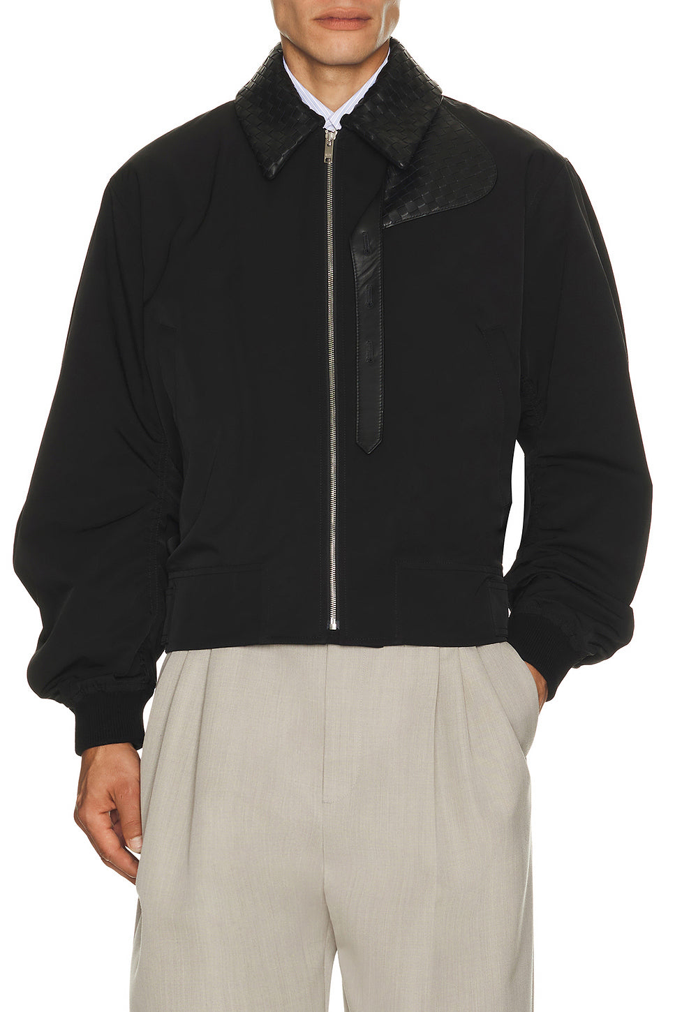 Nylon Cotton Tech Twill Blouson Intrecciato Collar