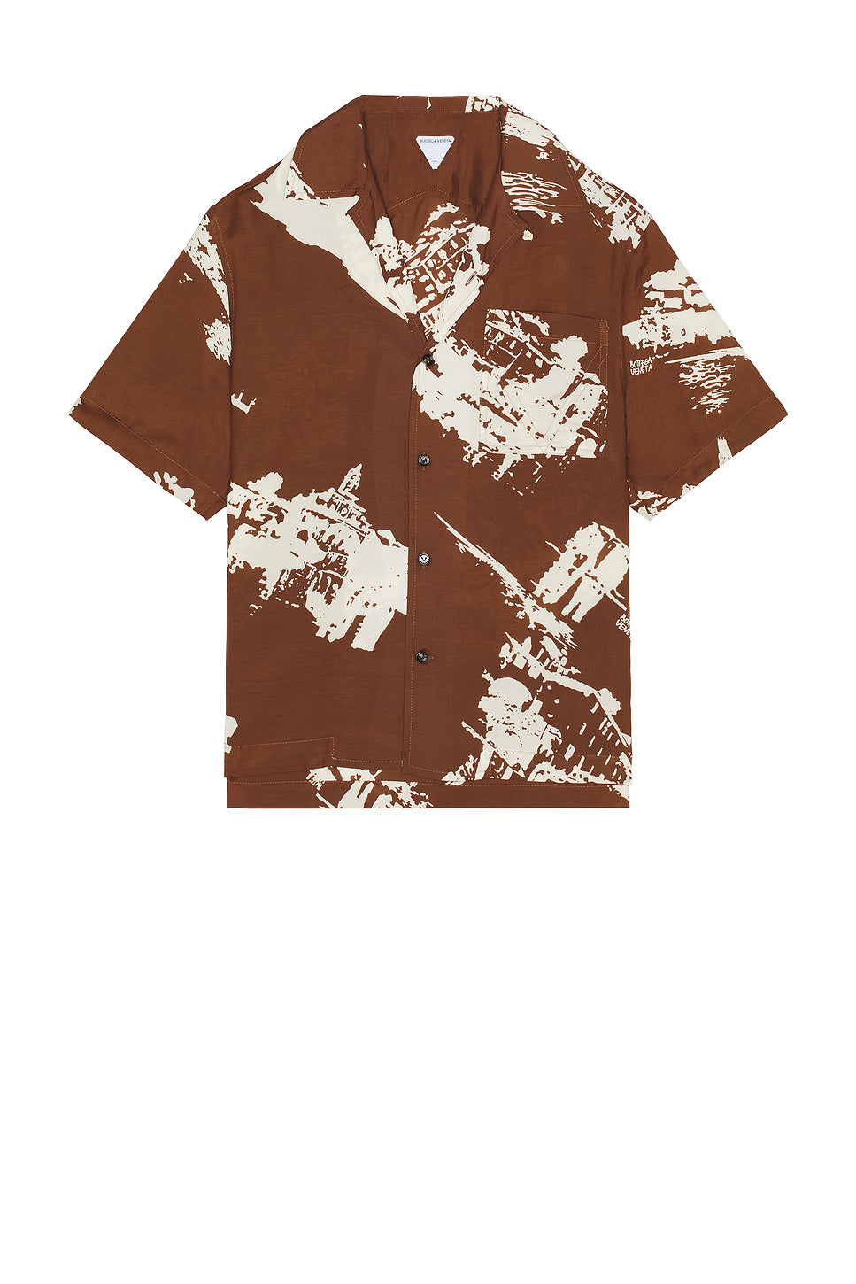 Postcard Print Silk Shantung Short Sleeve Shirt