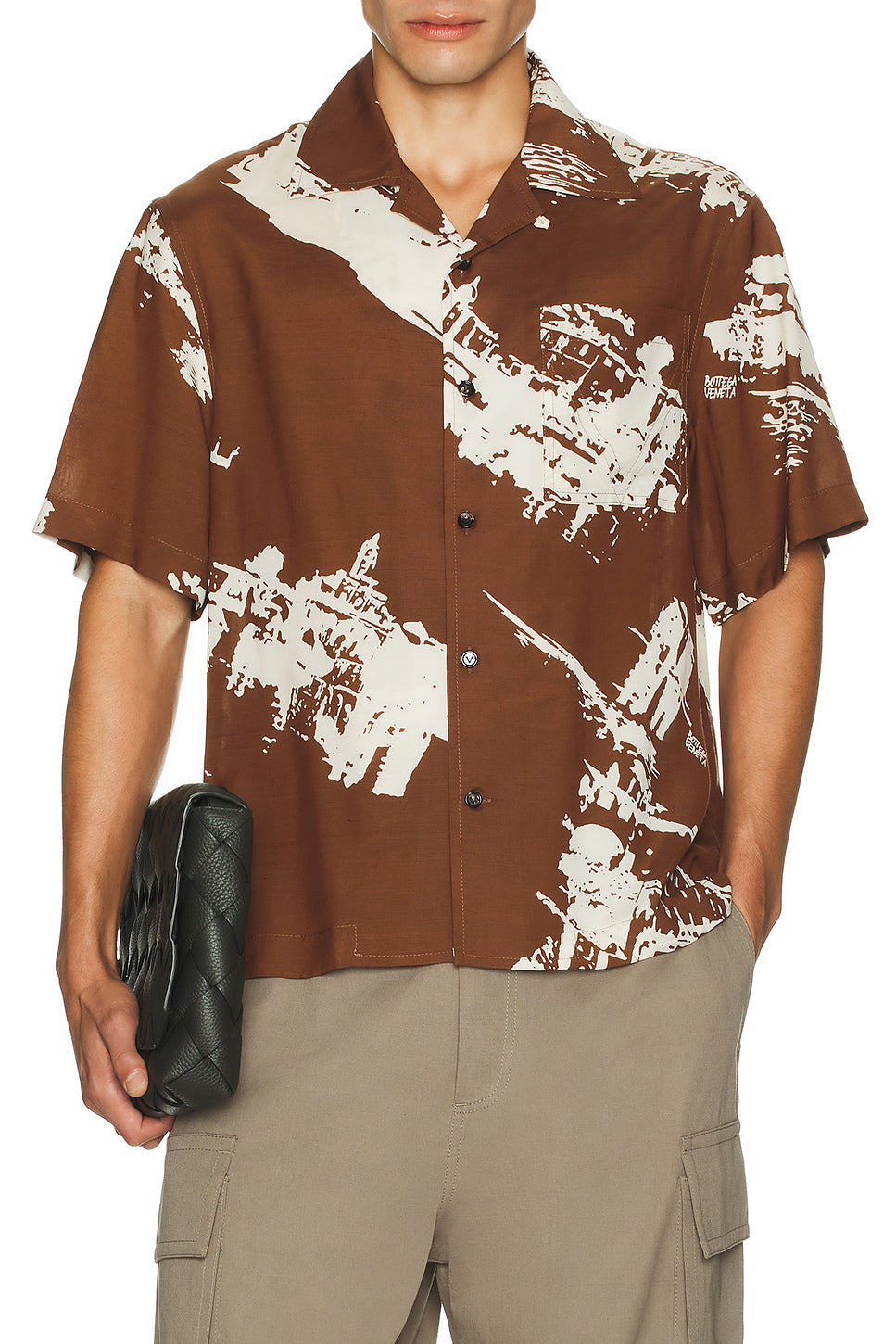 Postcard Print Silk Shantung Short Sleeve Shirt