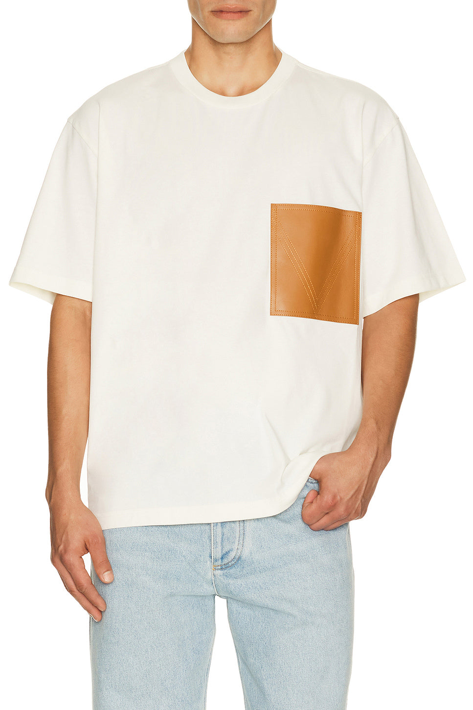 Two Ply Cotton Tee Shirt Leather Pocket
