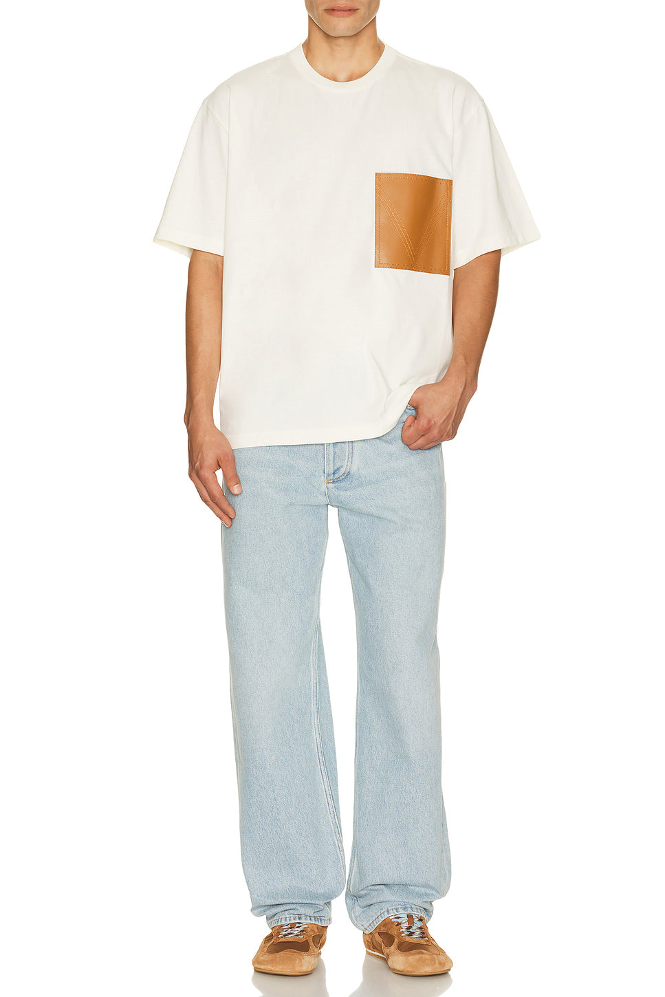 Two Ply Cotton Tee Shirt Leather Pocket