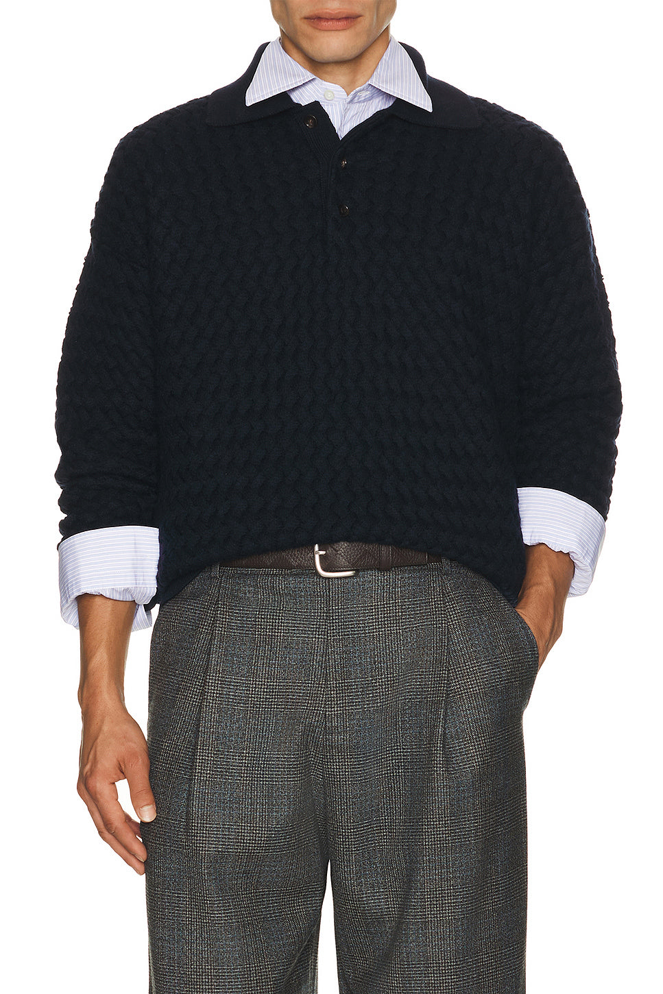 Lw Wool Intrecciato Knit Polo Sweater