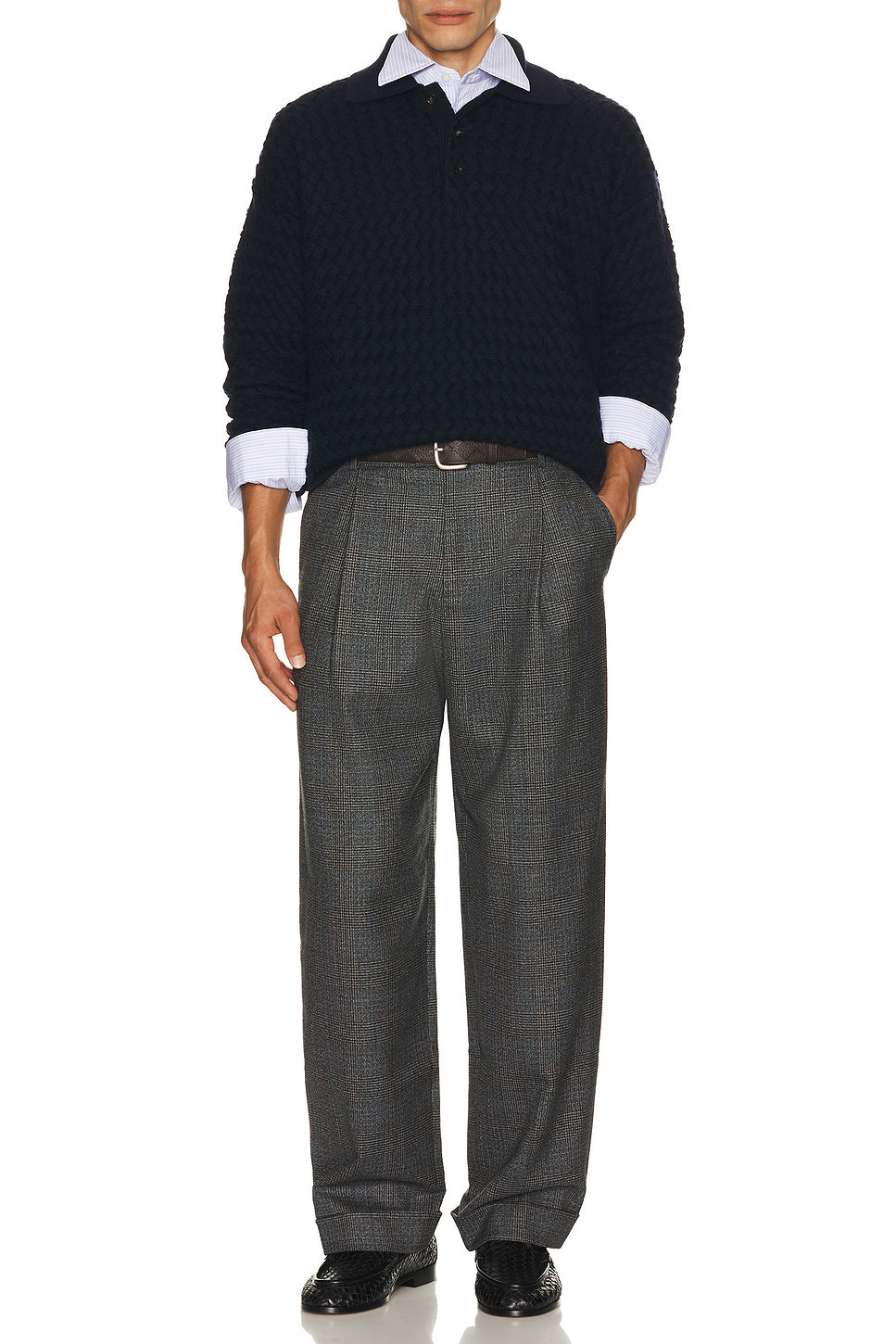 Lw Wool Intrecciato Knit Polo Sweater