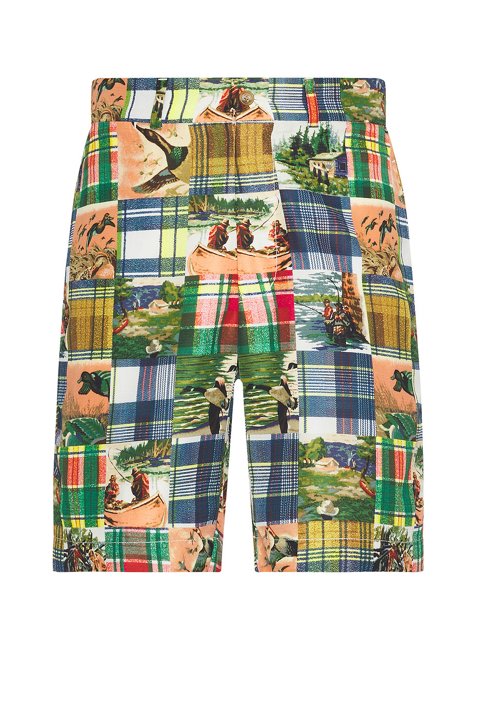 Plain Front Shorts Jacquard Mapping Patchwork Like Print