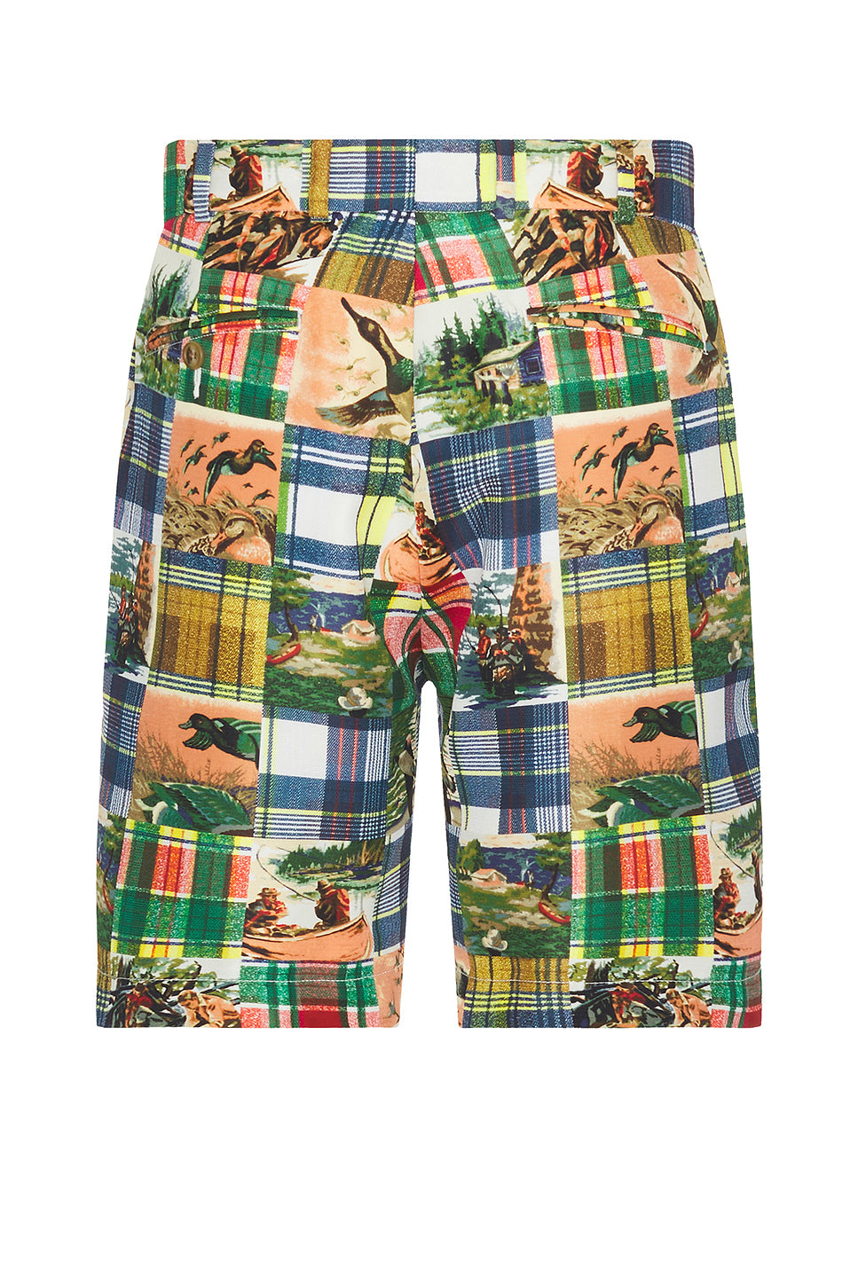 Plain Front Shorts Jacquard Mapping Patchwork Like Print