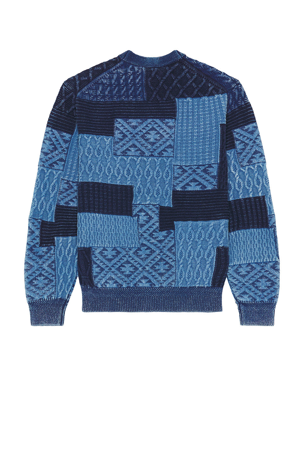 Cardigan Indigo Patchwork Like Jacquard