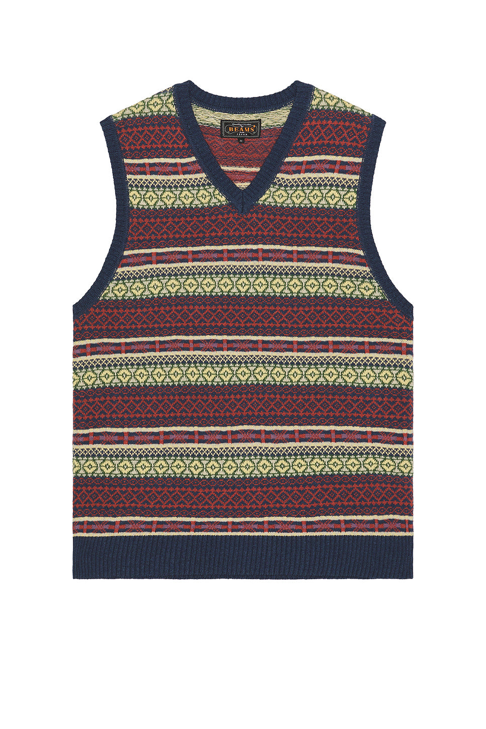 Cotton Linen Vest Fair Isle Pattern