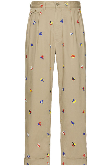 2 Pleats Trousers Embroidery On Print