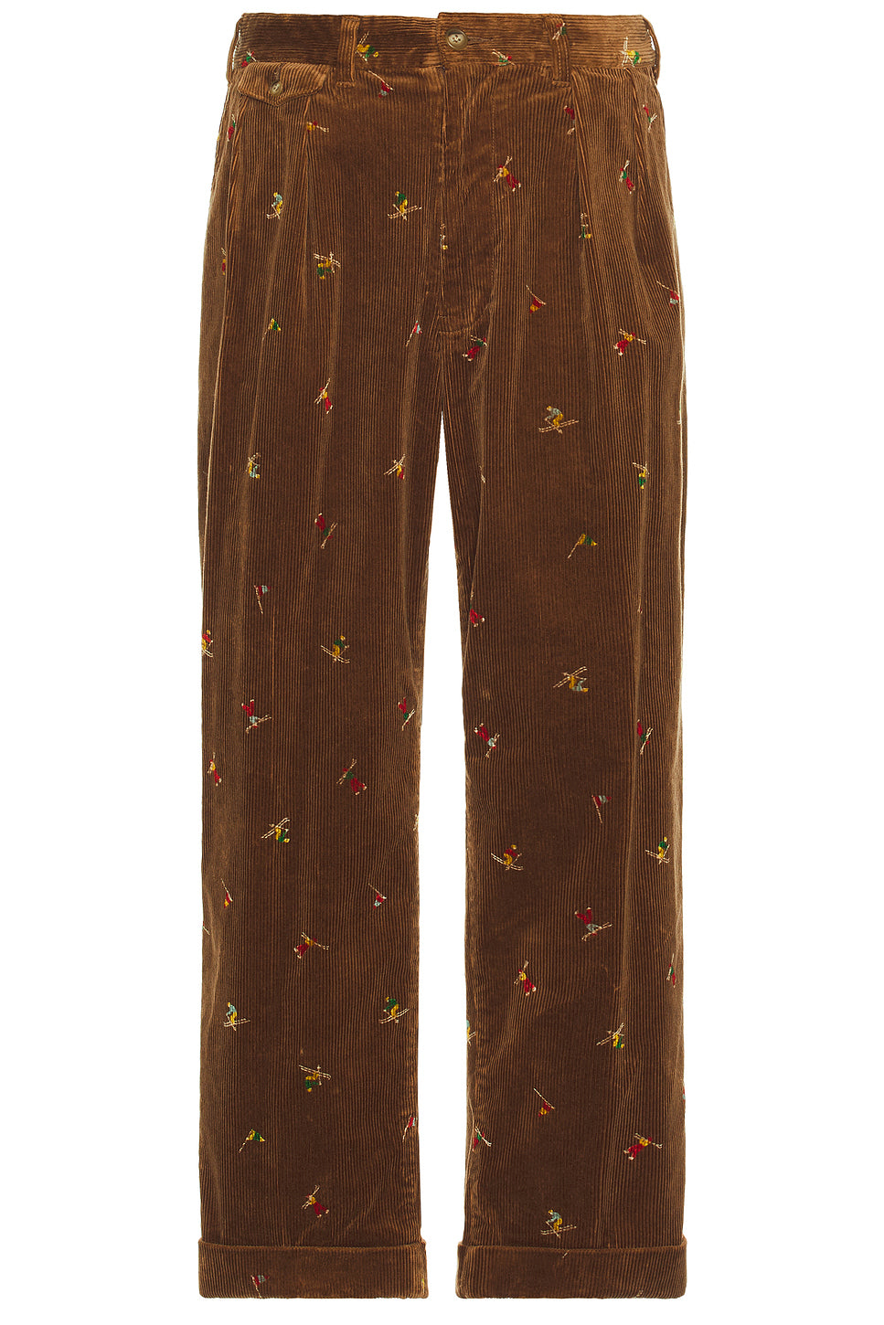 2 Pleats Trousers Corduroy Embroidery Like On Skier Print