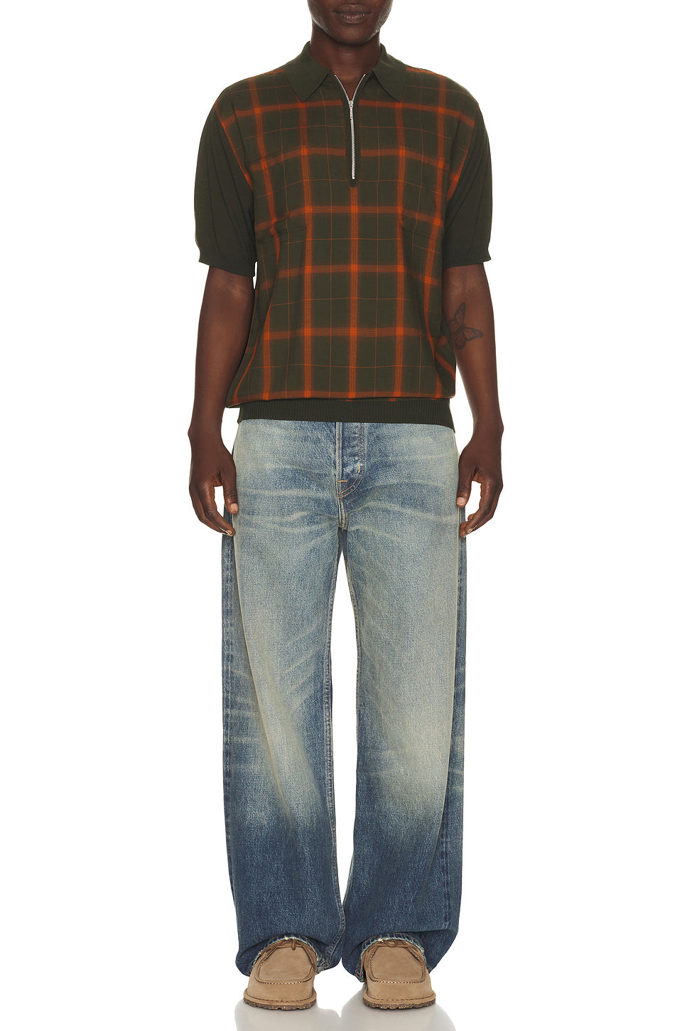 Half Zip Panel Polo Ombre Plaid