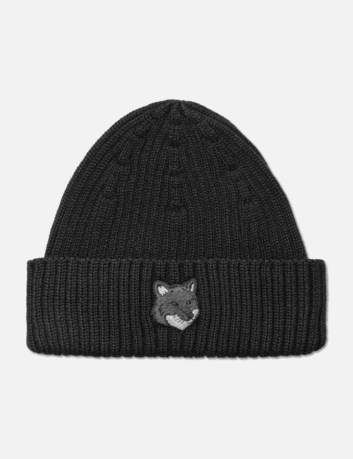 Bold Fox Head Patch Ribbed Beanie