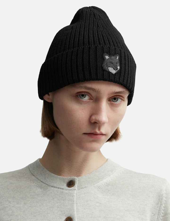 Bold Fox Head Patch Ribbed Beanie