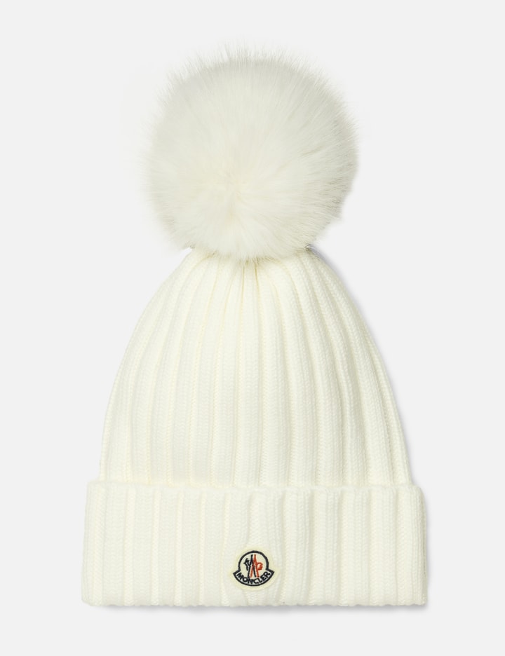 WHITE WOOL BEANIE WITH POM POM