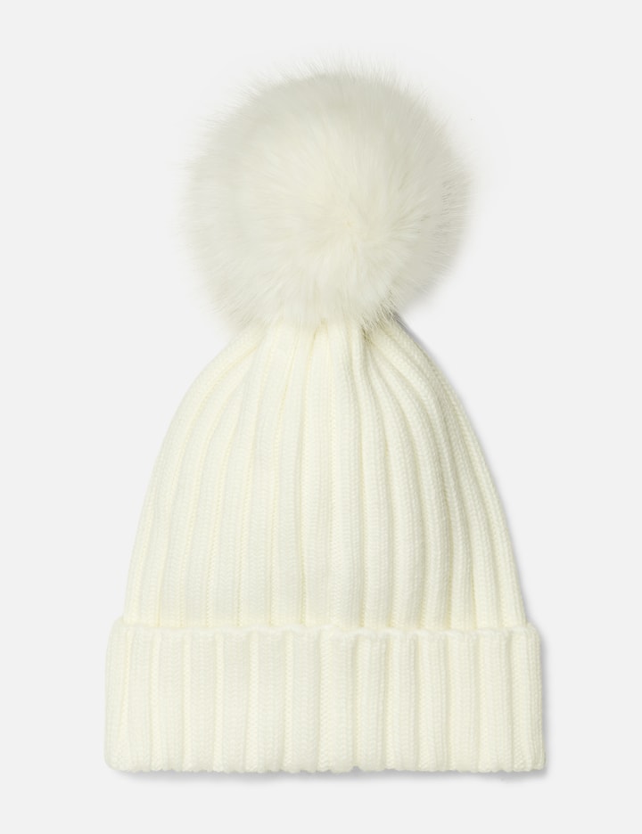 WHITE WOOL BEANIE WITH POM POM