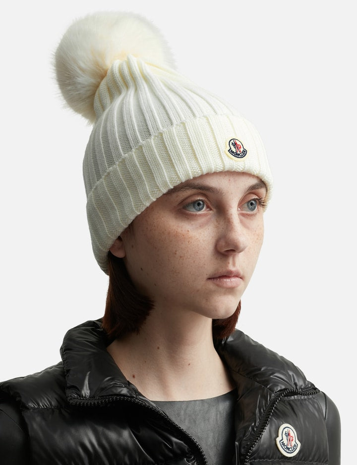 WHITE WOOL BEANIE WITH POM POM