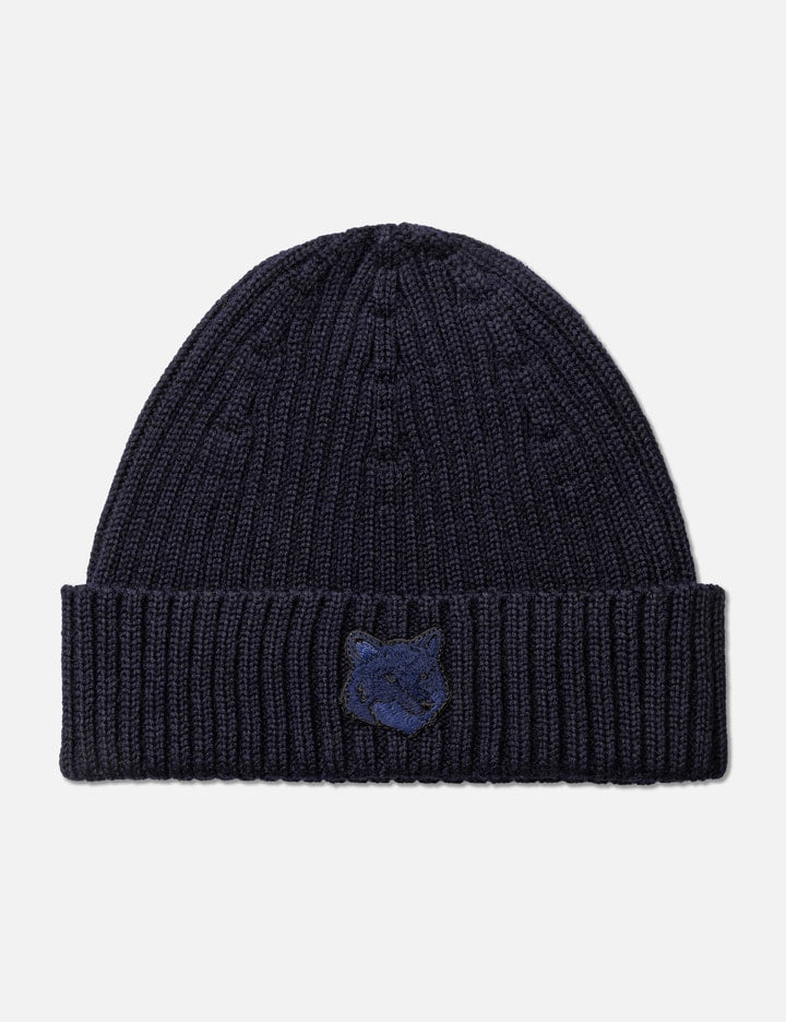 Bold Fox Head Patch Ribbed Beanie