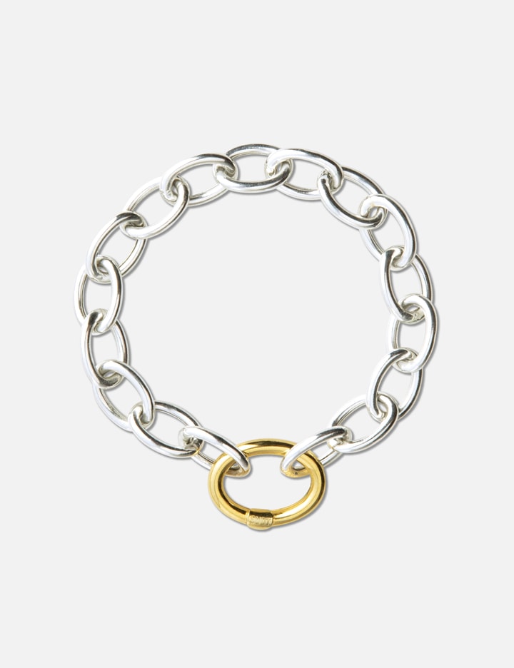 Sterling Silver Bracelet with Gold Plated Oval Hold