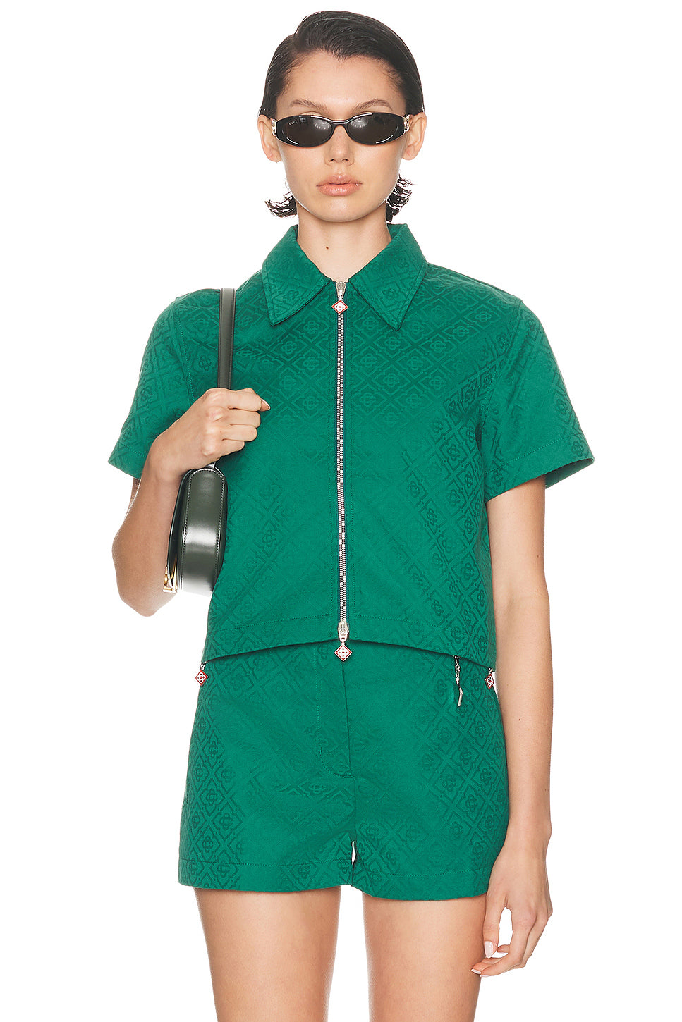 Cropped Monogram Zip Up Shirt