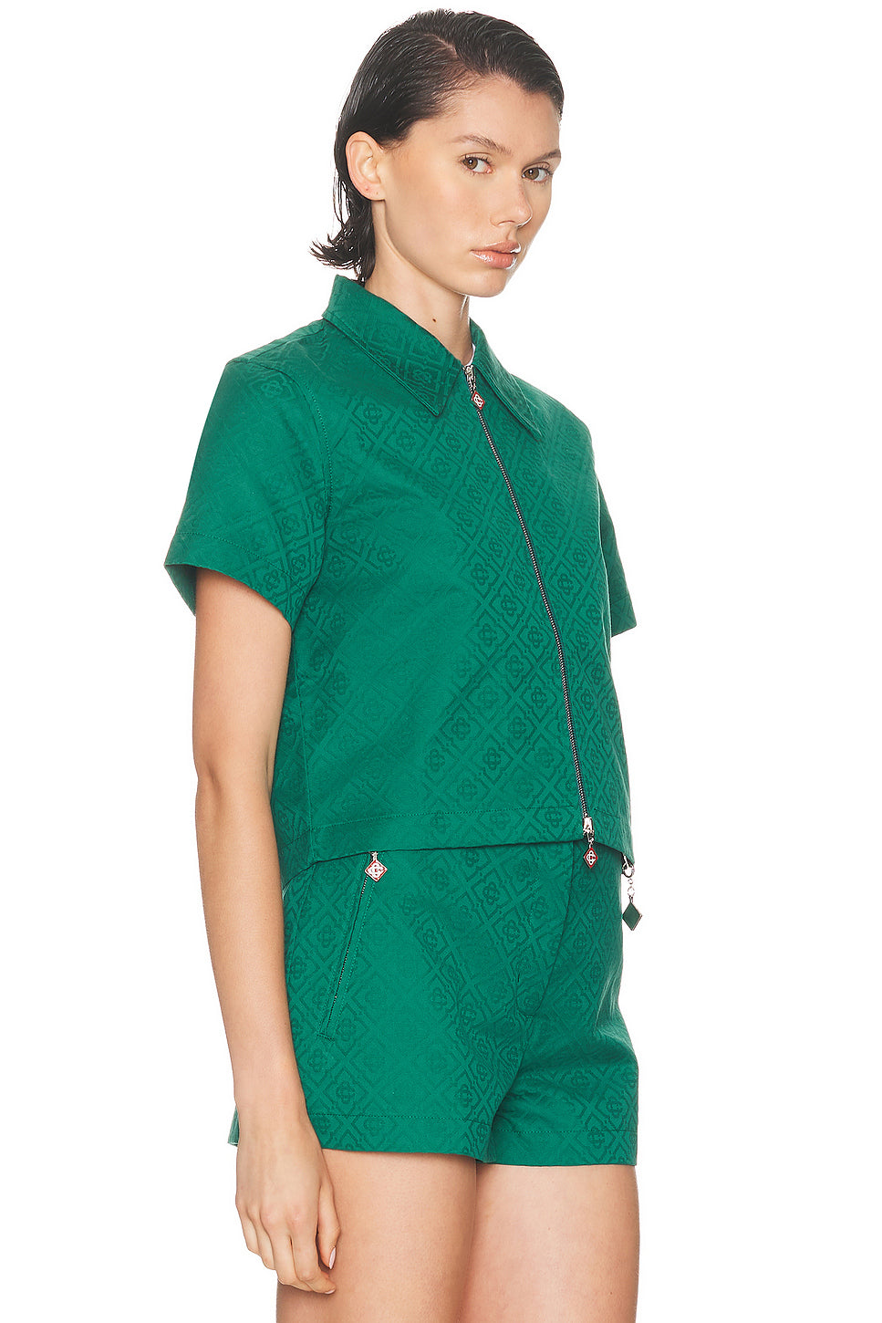 Cropped Monogram Zip Up Shirt