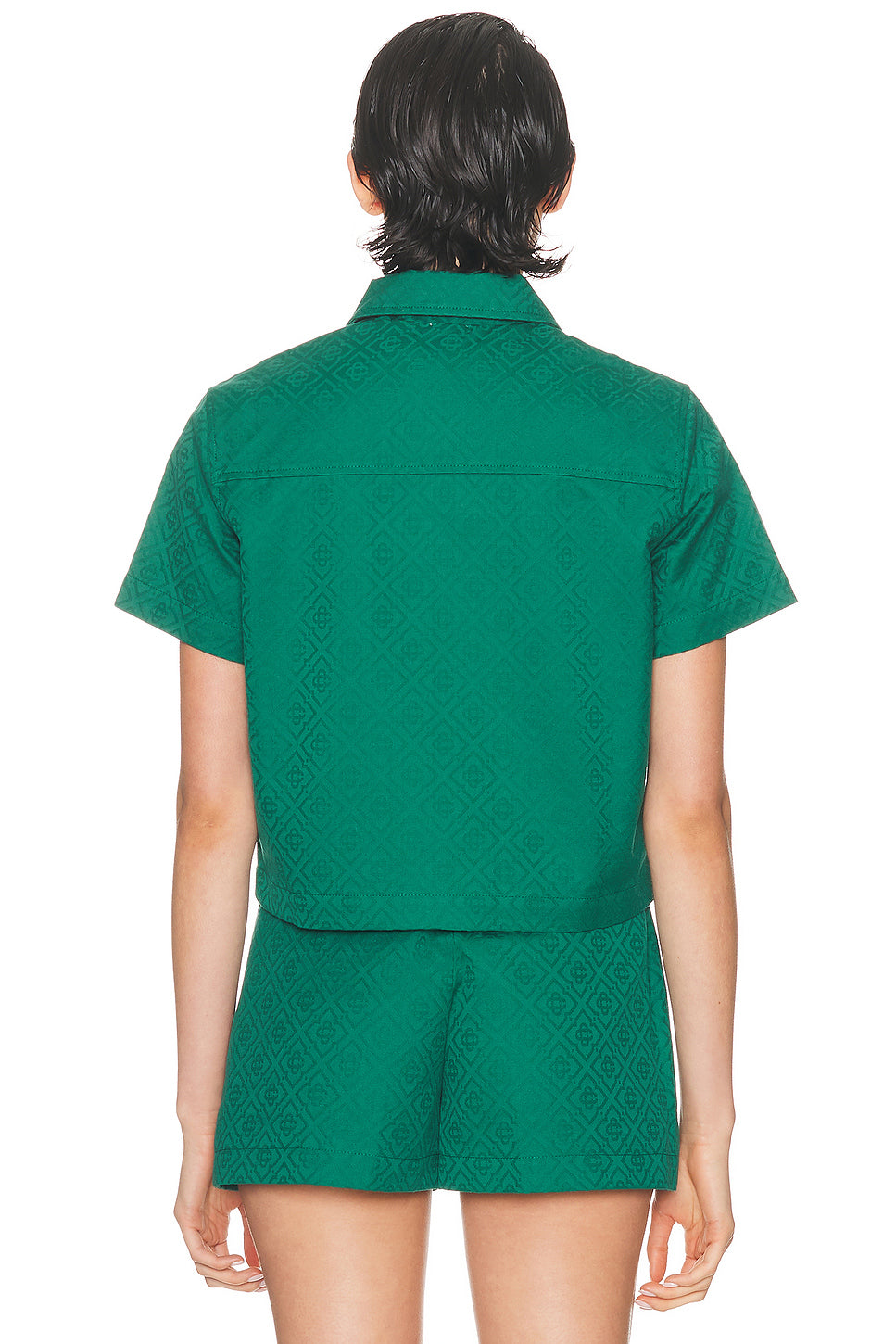 Cropped Monogram Zip Up Shirt