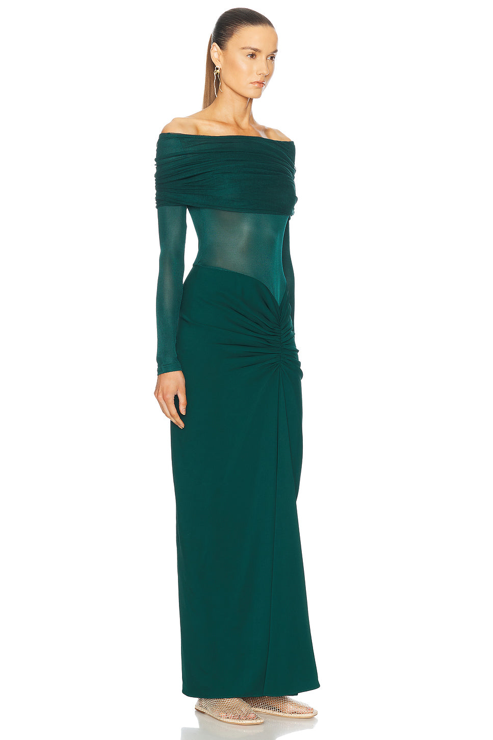 Sonora Veiled Long Sleeve Ruched Dress