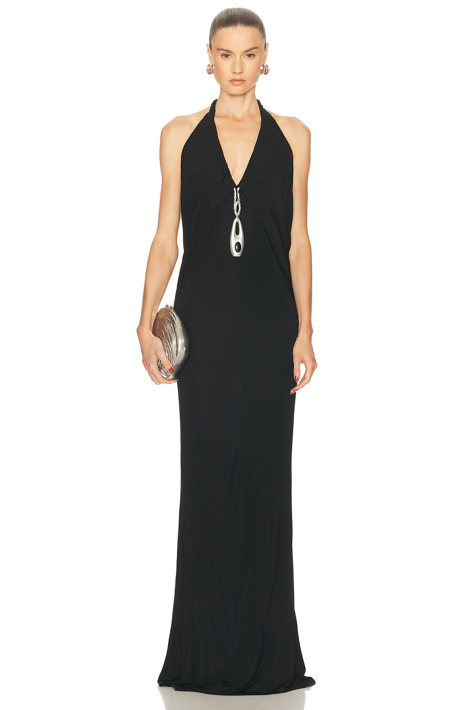 Lavalliere Draped Jersey Halter Dress