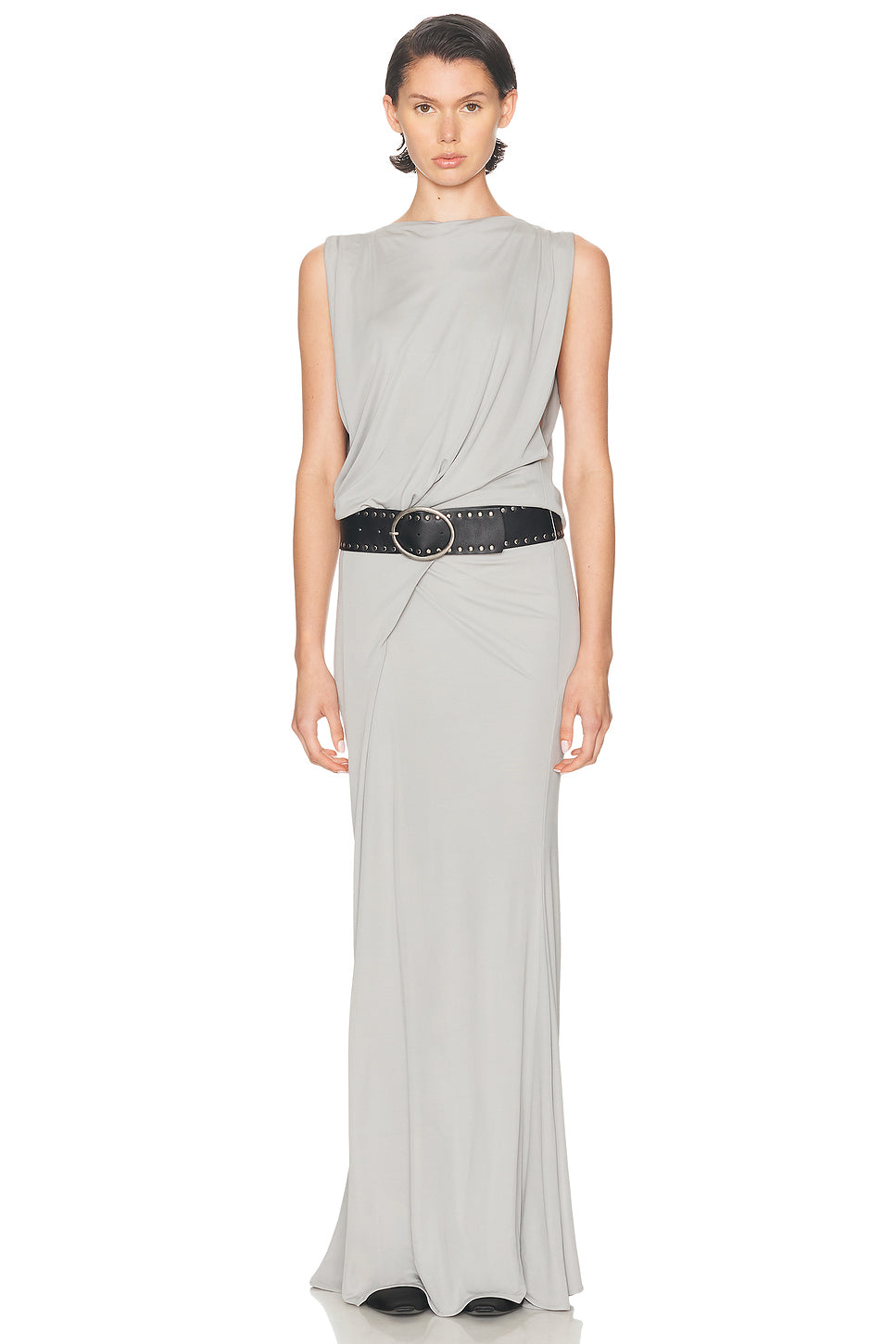 Leather Belted Drop Jersey Dress