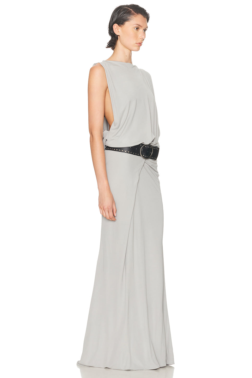 Leather Belted Drop Jersey Dress