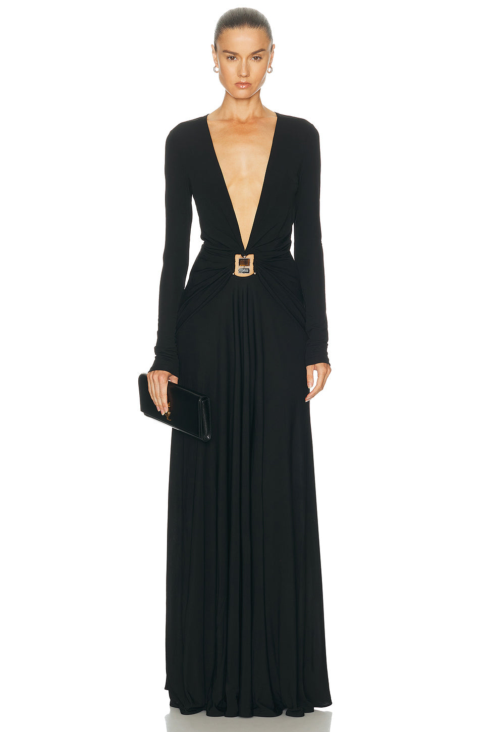 Bezel Quartz Ruched Long Sleeve Dress