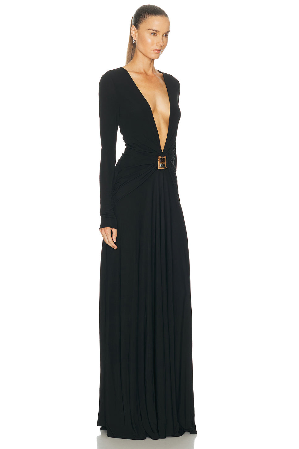 Bezel Quartz Ruched Long Sleeve Dress