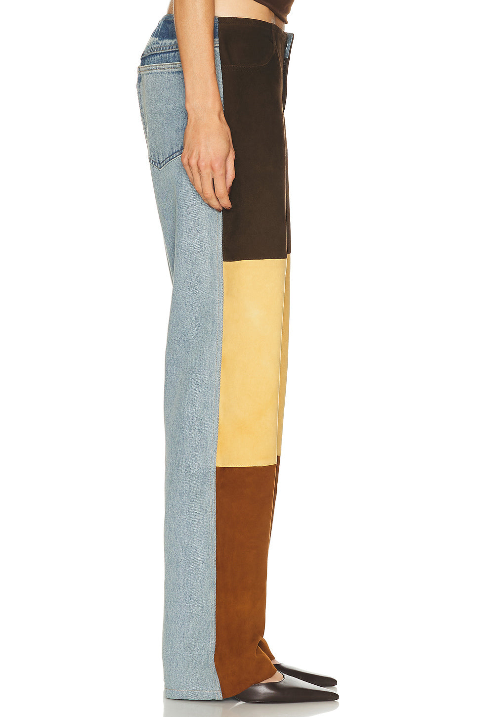 Spliced Suede Denim Straight Leg