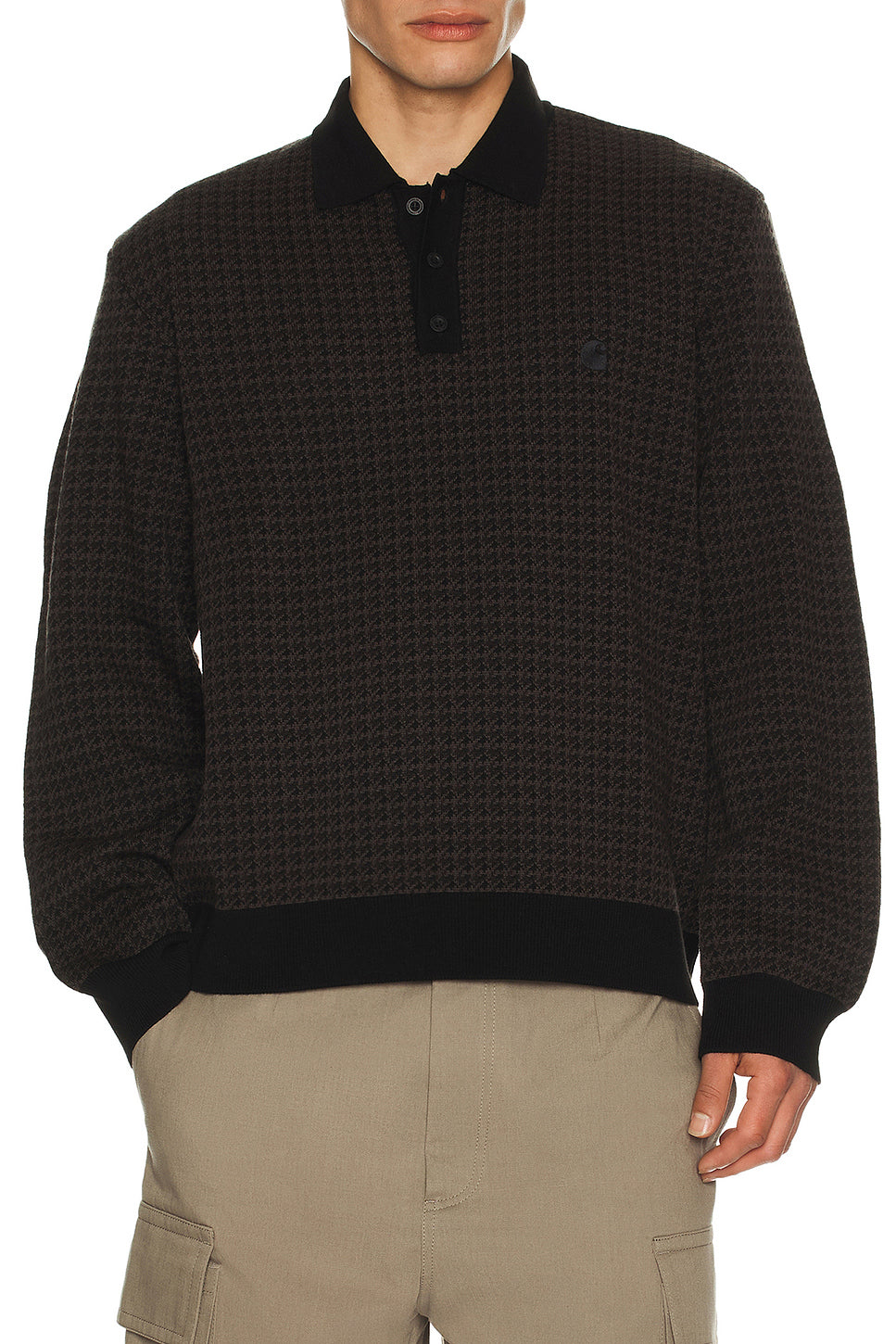 Long Sleeve Lowis Polo in Lowis Houndstooth, Vitola Heather